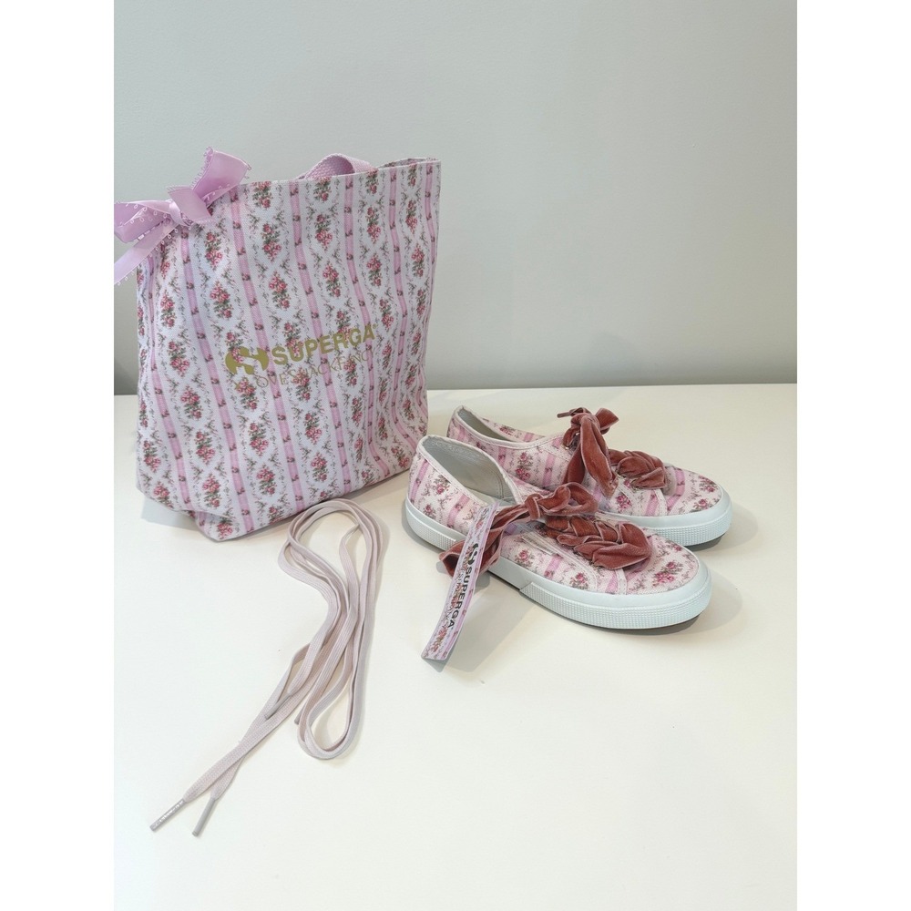 NWT Superga x LoveShackFancy Sneakers, Floral Print, Velvet Laces, Size 7.5